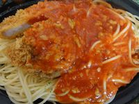豚カツ＆トマトソース、スパゲティ